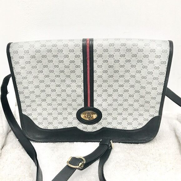 Gucci vintage navy micro Gg and black leather bag - Picture 4 of 16